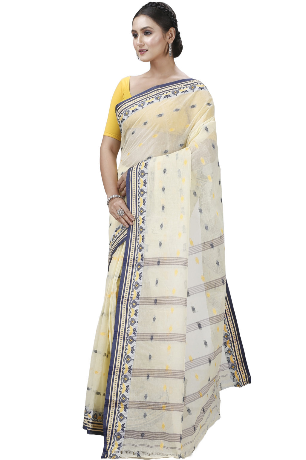 Cream Pure Cotton Uvra Tant Saree (1292)